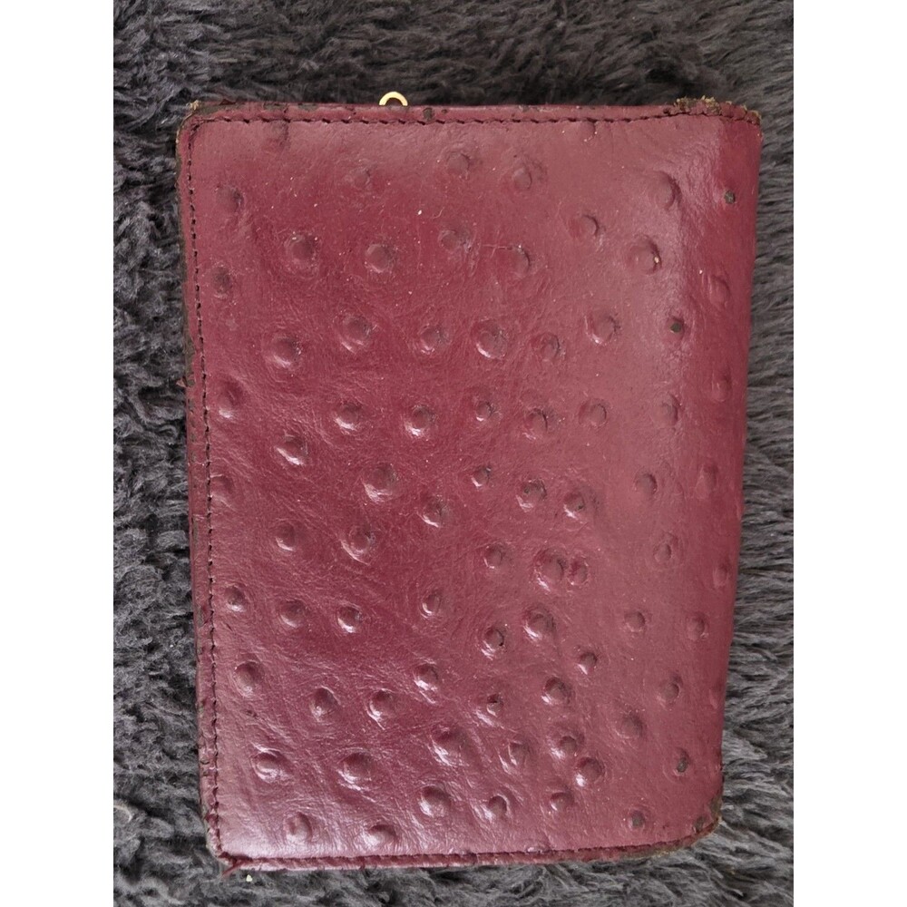 VINTAGE Red Ostrich Leather WALLET w/Clasp Coin Compartment, Cardholders GUC
